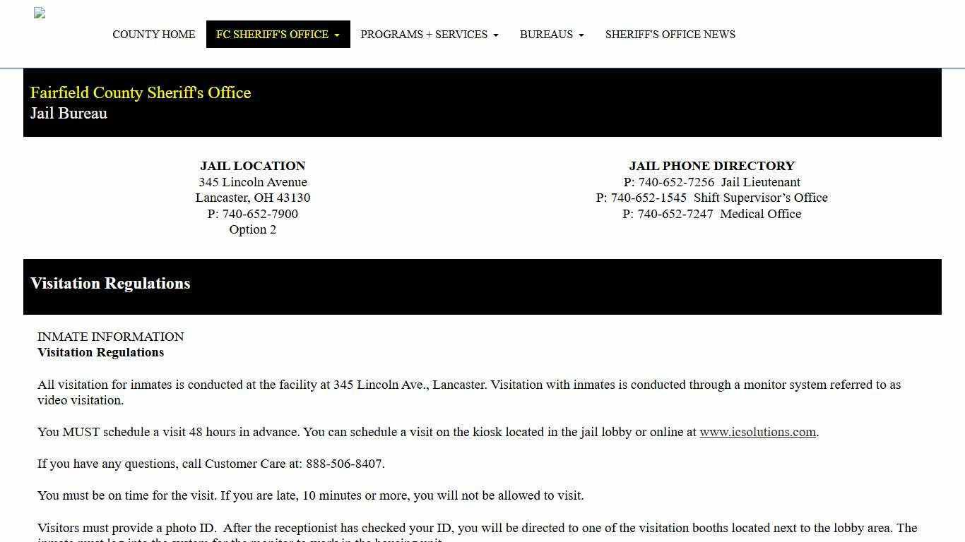 Jail Bureau - Fairfield County Sheriff's Office, Lancaster Ohio 43130